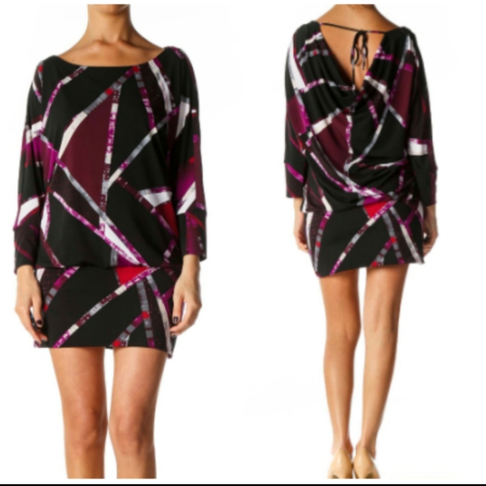 NWT White House Black Market Drop Waist Top Blouse Print Tunic Mini Dress M